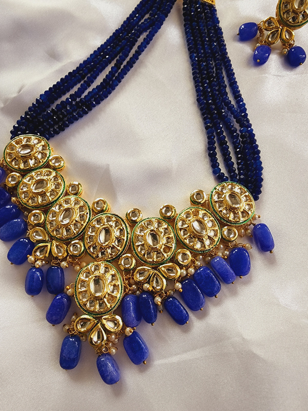 Long Polki Kundan Necklace Blue