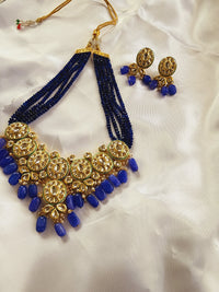 Long Polki Kundan Necklace Blue