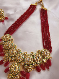 Long Polki Kundan Necklace Red