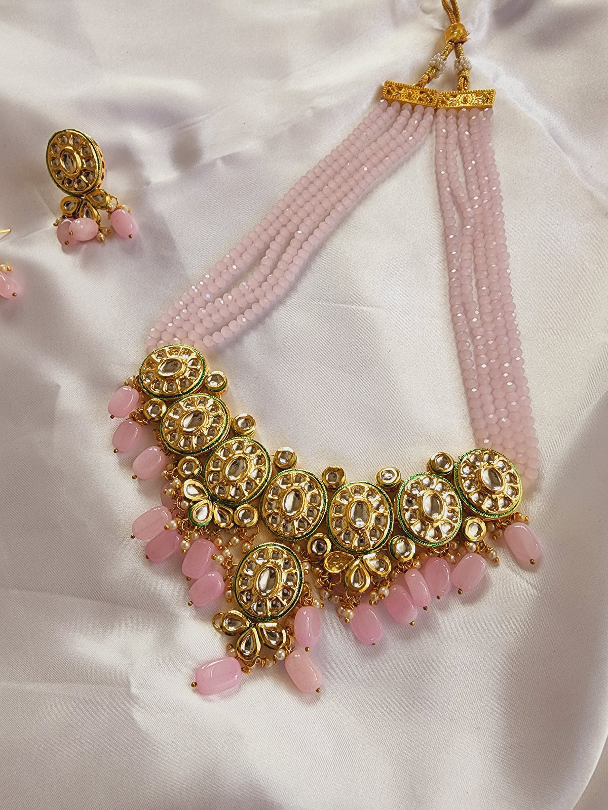 Long Polki Kundan Necklace Pink