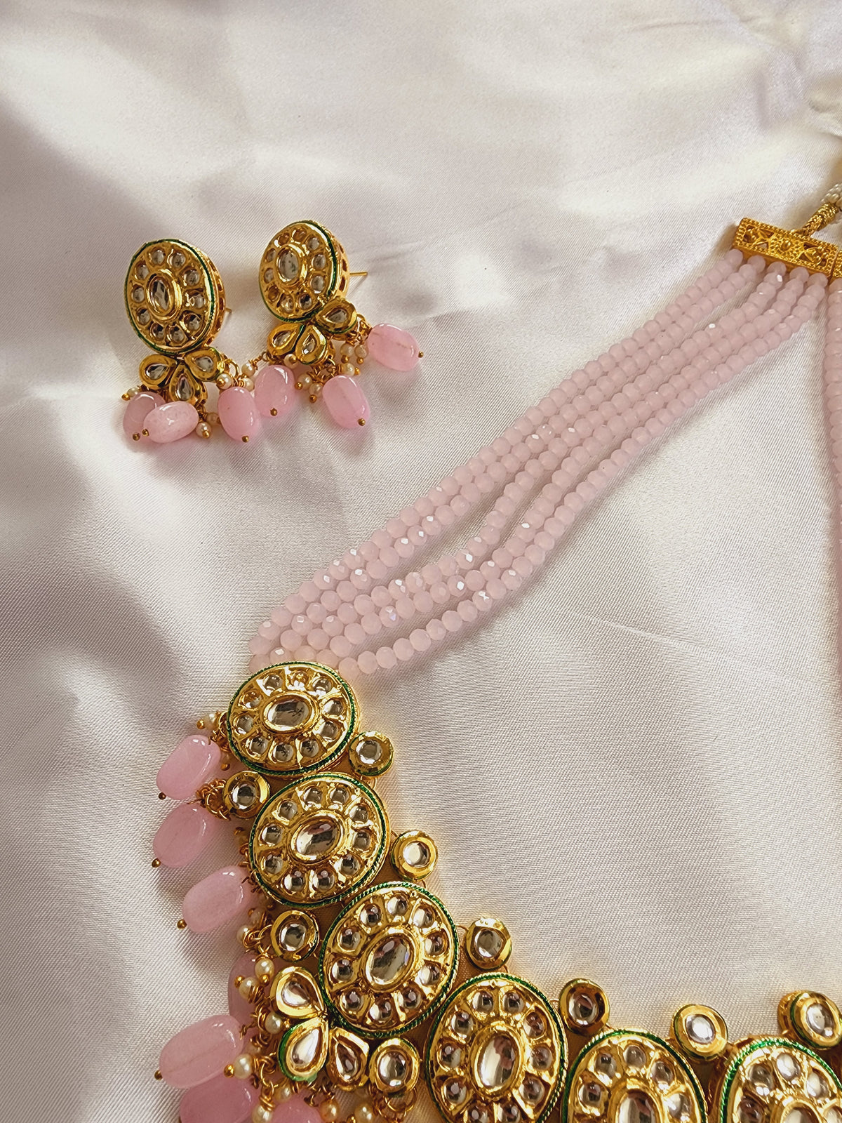 Long Polki Kundan Necklace Pink