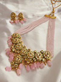 Long Polki Kundan Necklace Pink