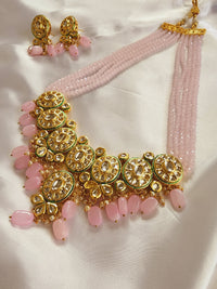 Long Polki Kundan Necklace Pink