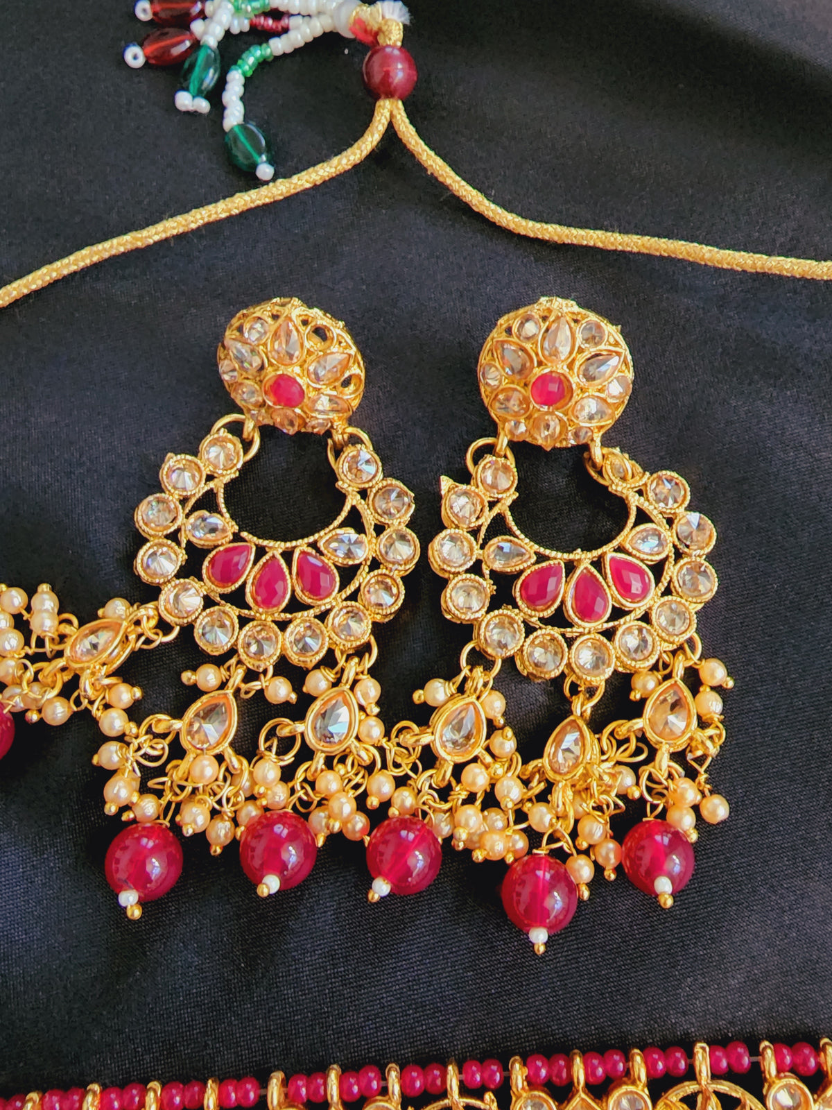 Kundan Choker Necklace Set with maangtika Red