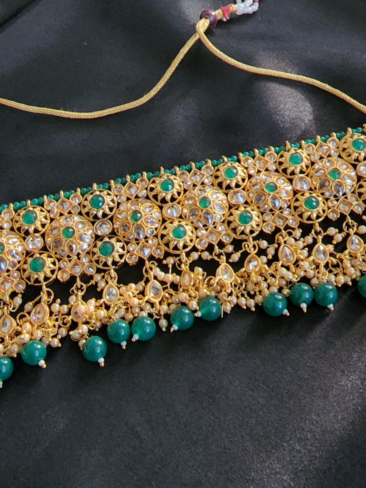 Kundan Choker Necklace Set with maangtika Green