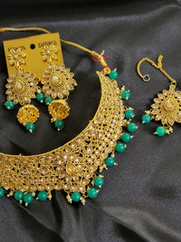 Kundan Choker Necklace Set - Green