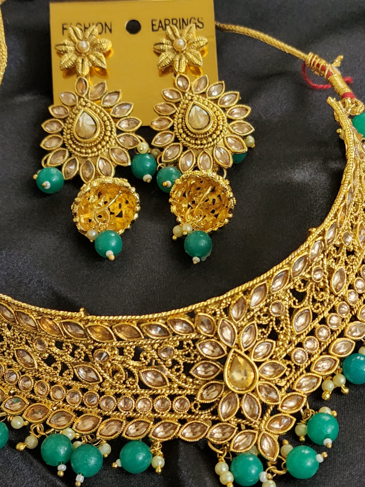 Kundan Choker Necklace Set - Green