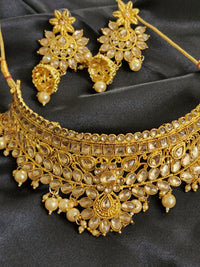 Kundan Choker Necklace Set - Gold