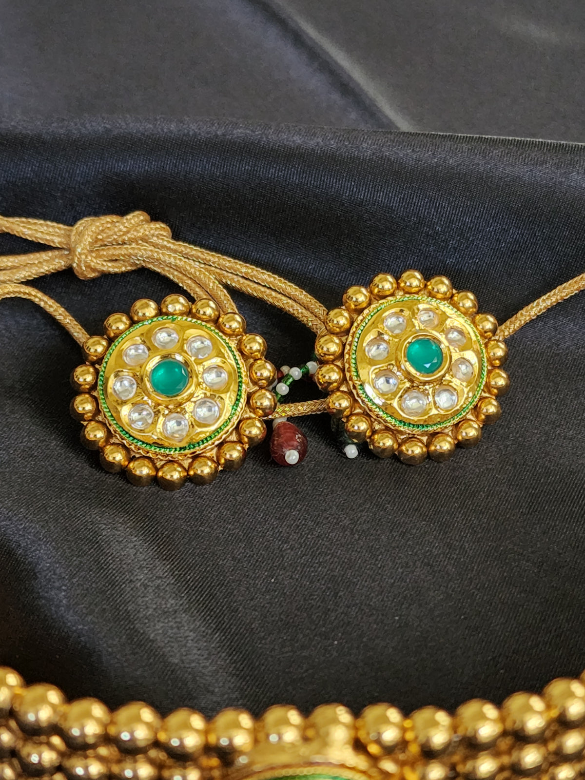 Gold plated Chokar set with earrings - Green