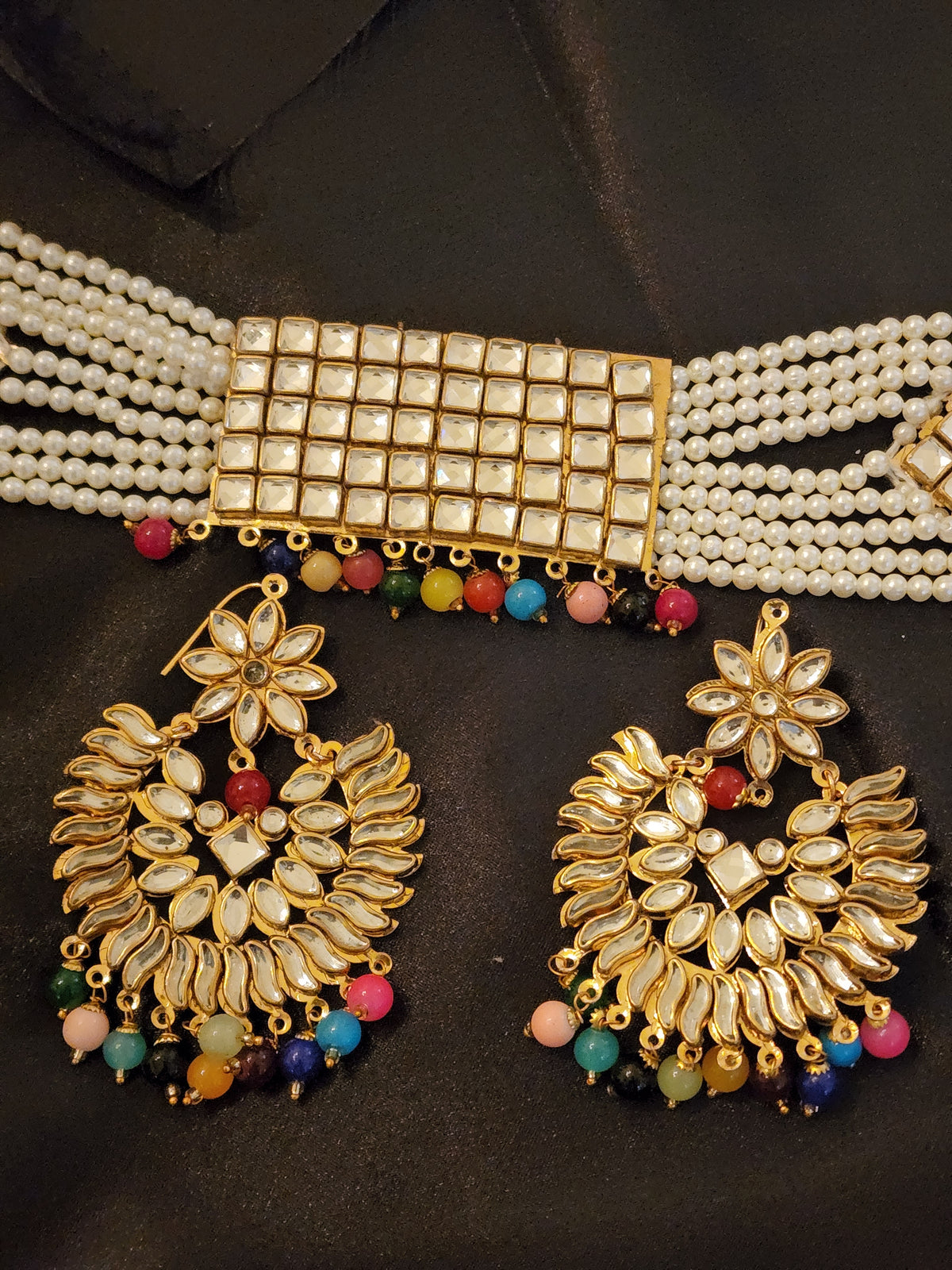 Kundan Choker Necklace Set -multicolor