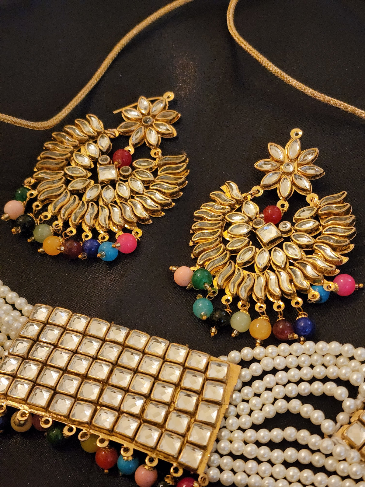 Kundan Choker Necklace Set -multicolor