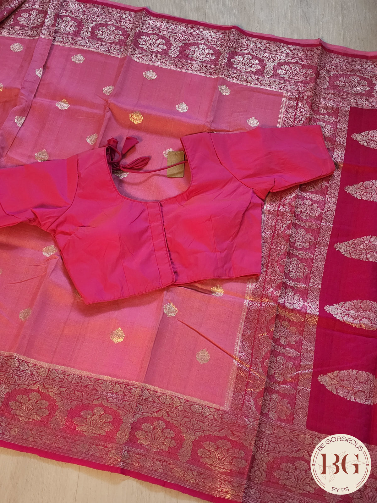 Banarasi Handloom Khaddi Tussar Saree, Silkmark certified - Pink
