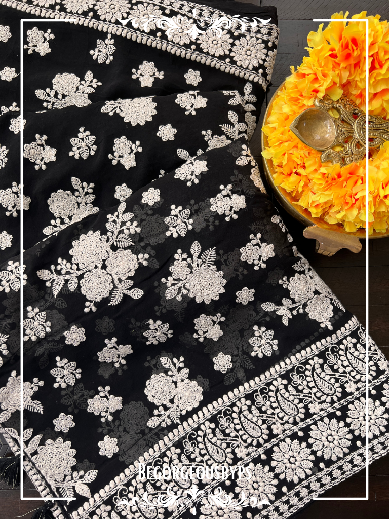 Chikankari with sequin Black floral