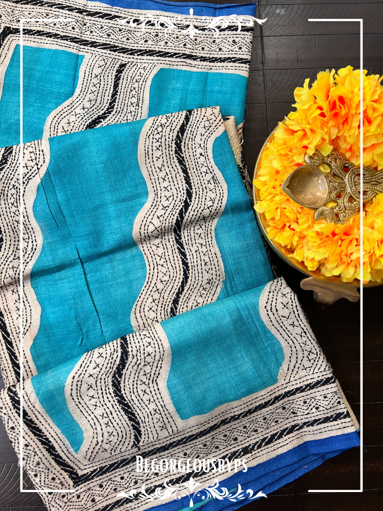 Kantha on tussar Blue