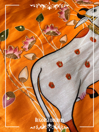 Raw Silk Cow Krishna Sleeves Front Hooks blouse color - orange