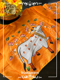 Raw Silk Cow Krishna Sleeves Front Hooks blouse color - orange