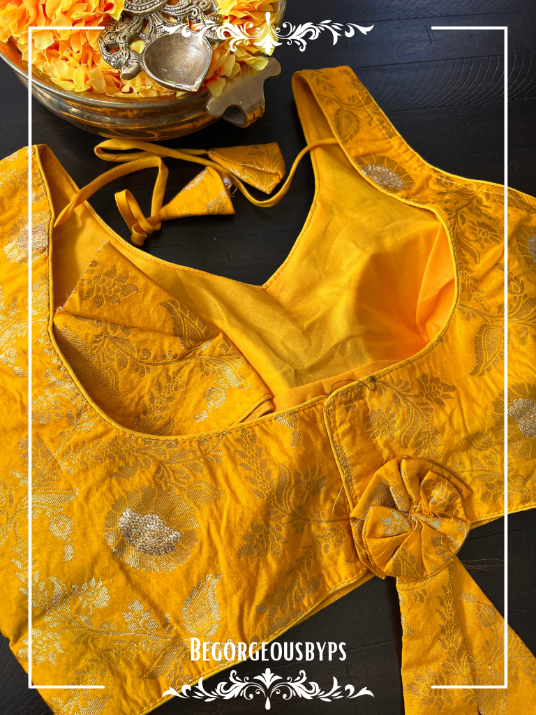 Banarasi Sleeveless blouse color - yellow