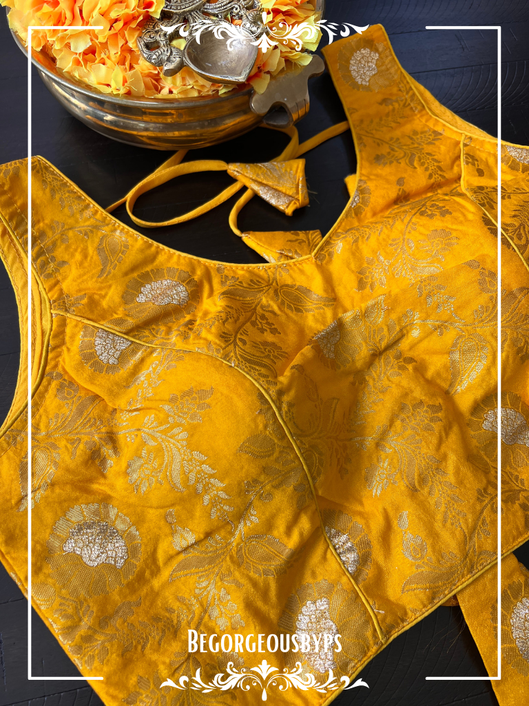 Banarasi Sleeveless blouse color - yellow