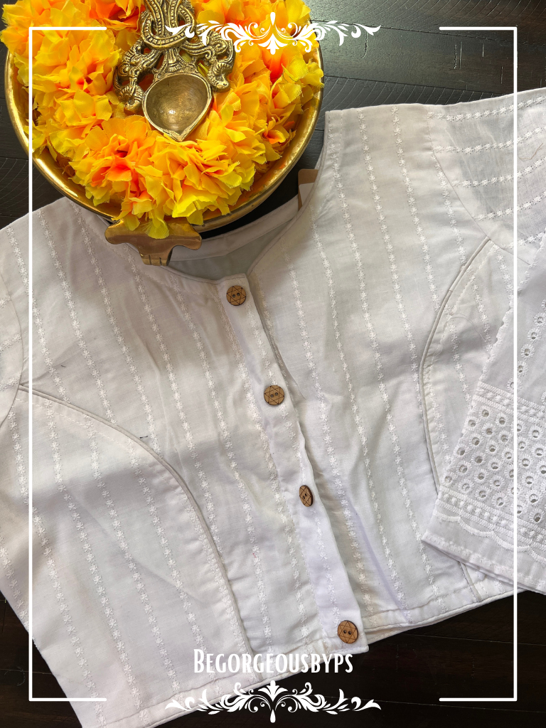 Hakoba Cotton Sleeves blouse color - white
