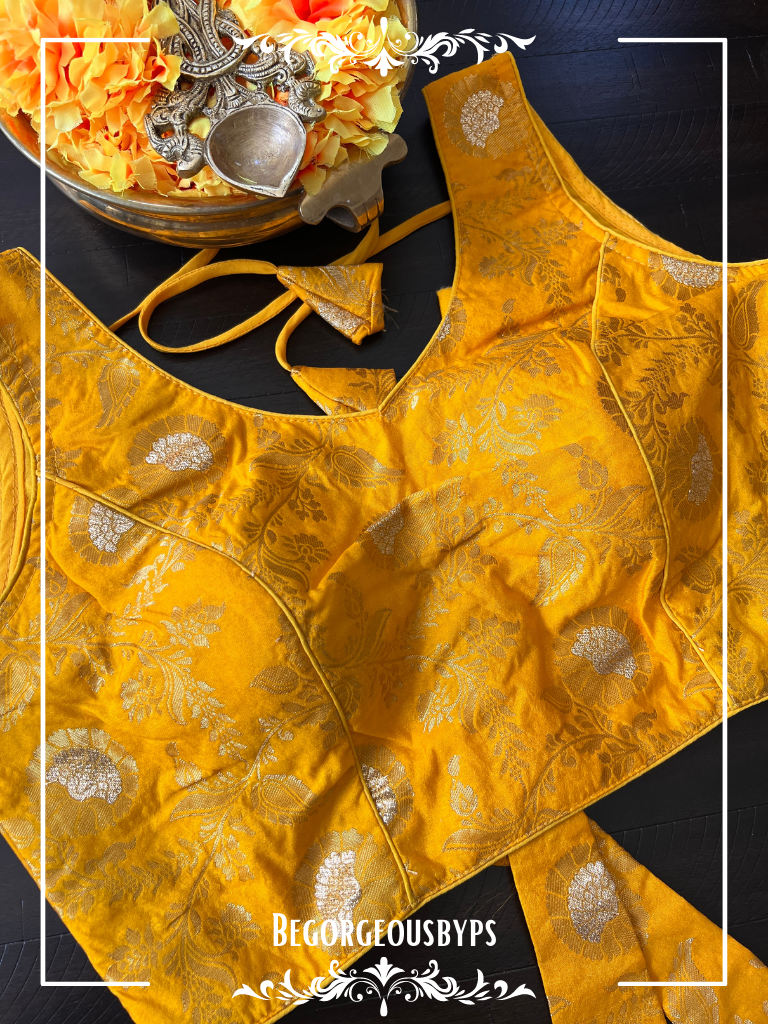 Banarasi Sleeveless blouse color - yellow