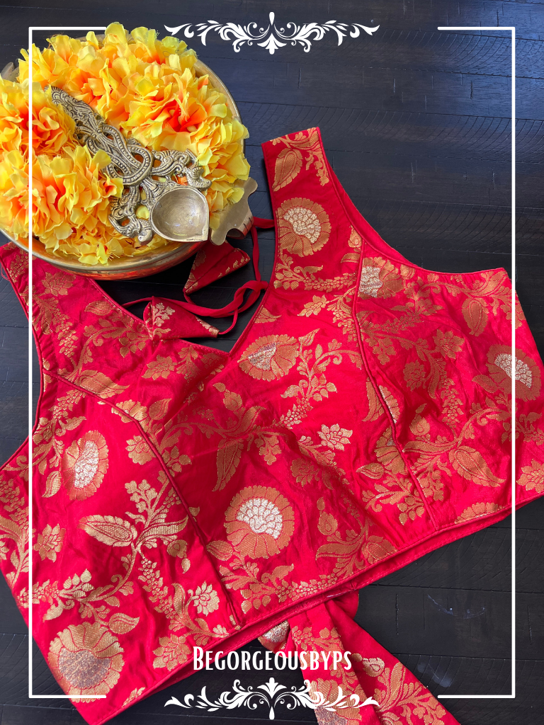 Banarasi Sleeveless blouse color - red