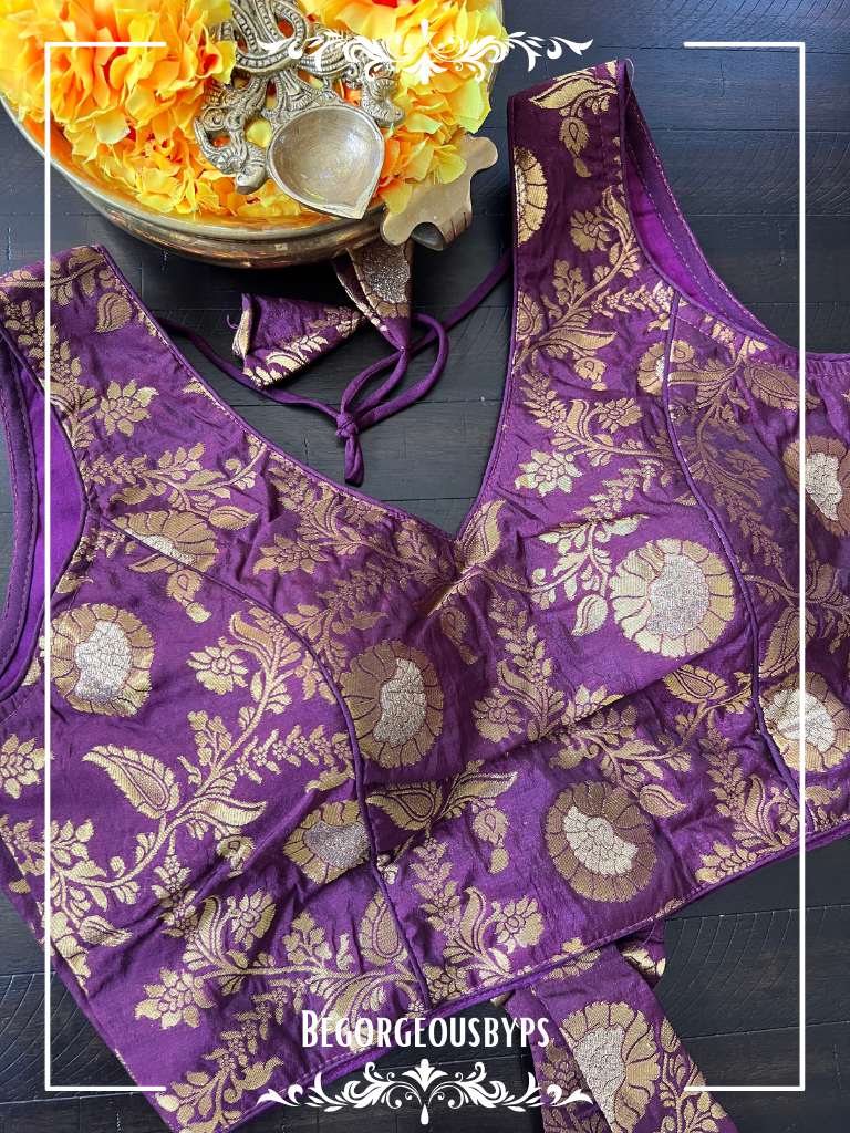 Banarasi Sleeveless blouse color - purple