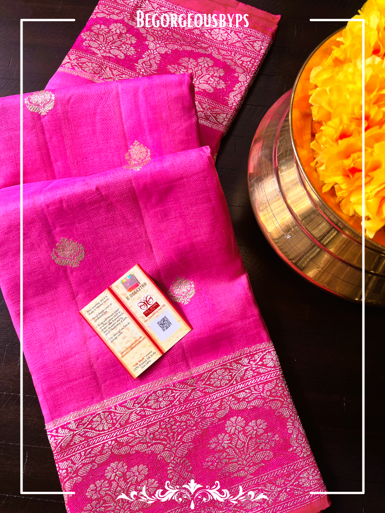 Banarasi Handloom Khaddi Tussar Saree, Silkmark certified - Pink