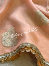Organza wiith butta and semistitched blouse peach