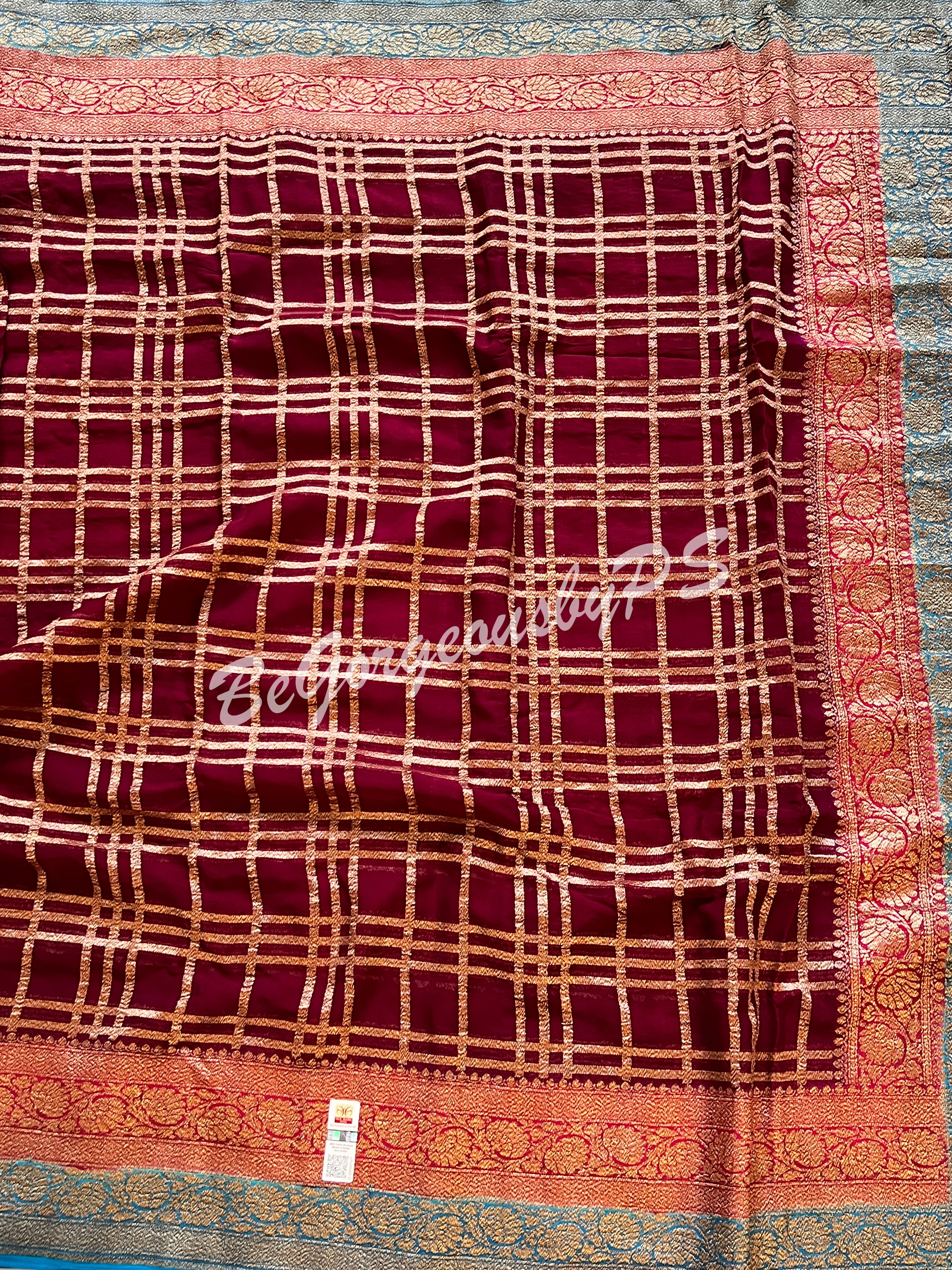 Banarasi Khaddi georgette silk with antique zari and stitched blouse - wine