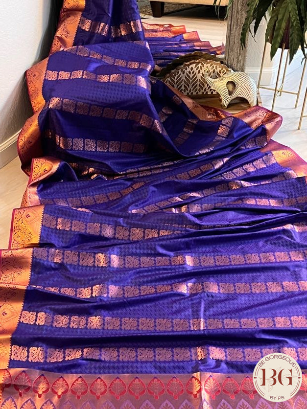 SILK SAREE WITH BODY KODI DESIGN COPPER BLUE