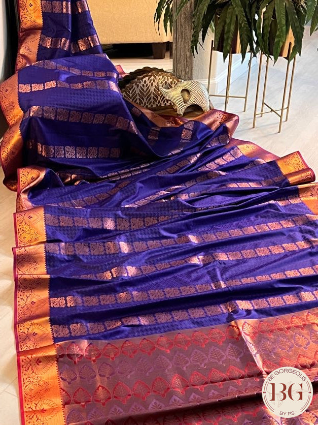 SILK SAREE WITH BODY KODI DESIGN COPPER BLUE