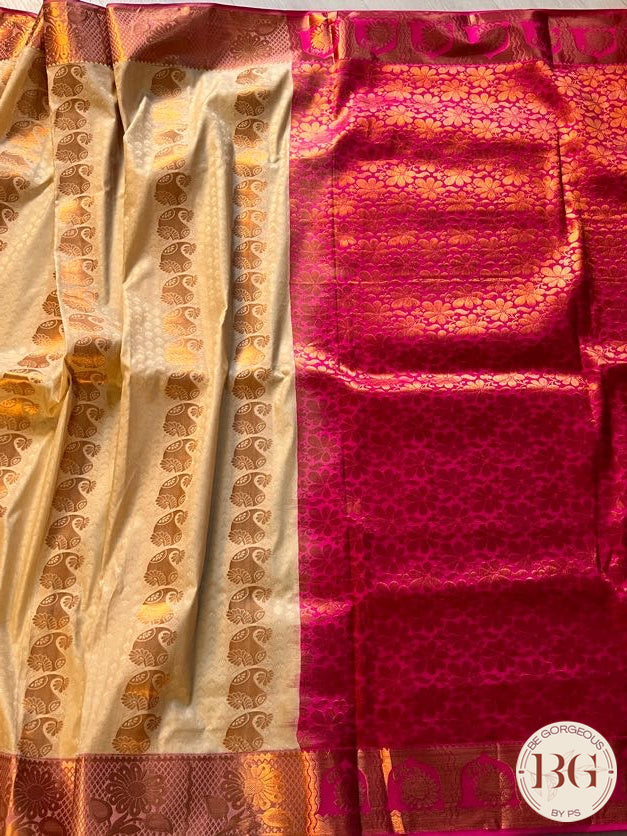 SILK SAREE WITH BODY KODI DESIGN COPPER CREAM WITH PINK BORDER AND PALLU