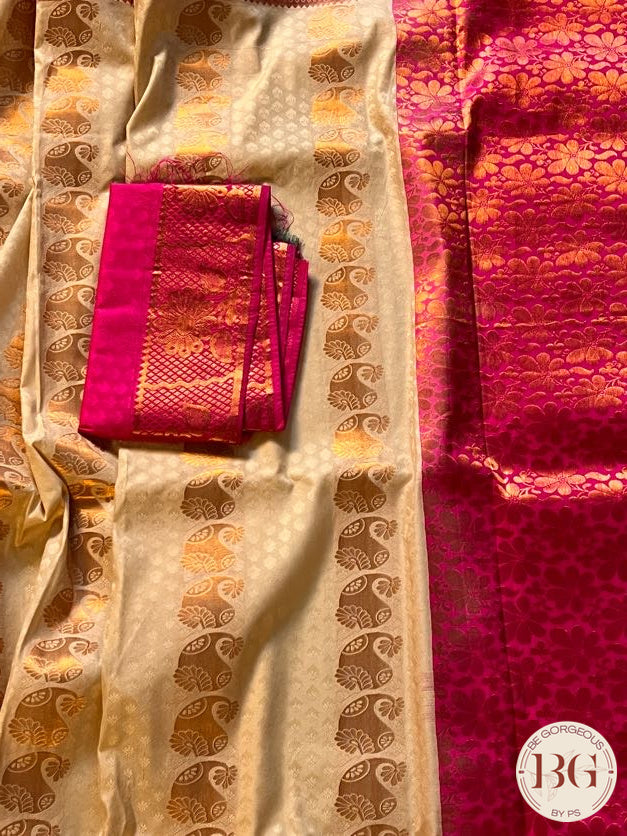 SILK SAREE WITH BODY KODI DESIGN COPPER CREAM WITH PINK BORDER AND PALLU