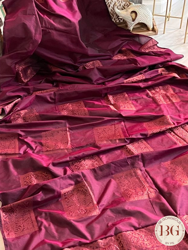 SOFT SILK SAREE WITH NO BORDER BUTTA WINE