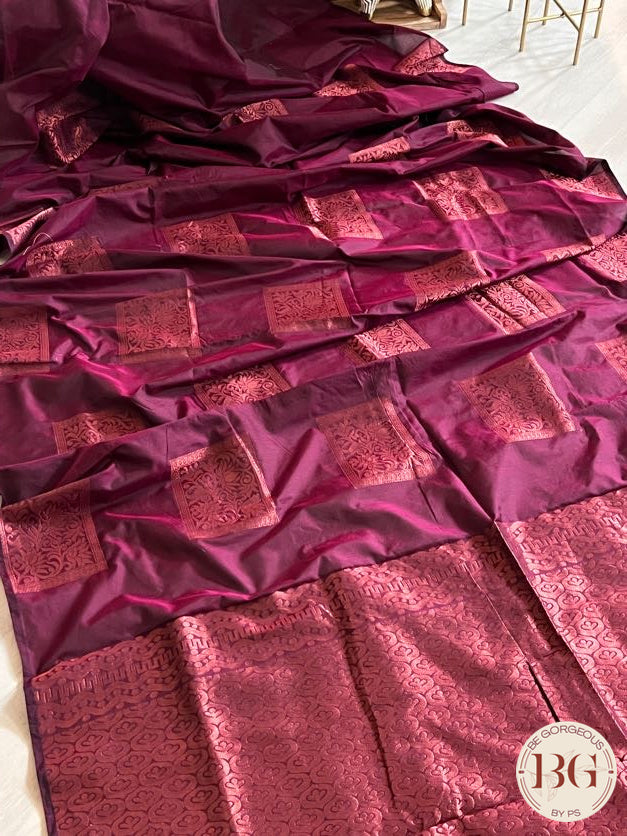 SOFT SILK SAREE WITH NO BORDER BUTTA WINE