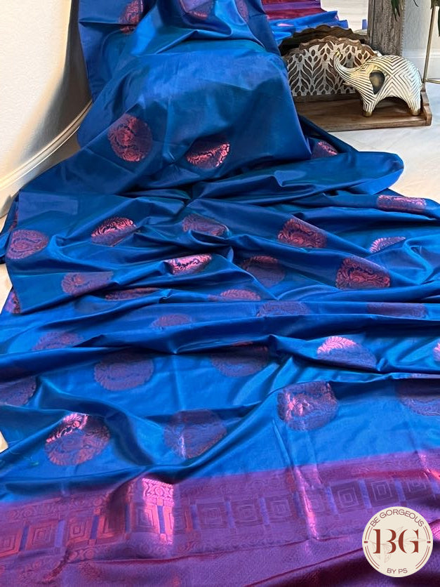 SOFT SILK SAREE WITH NO BORDER BUTTA BLUE