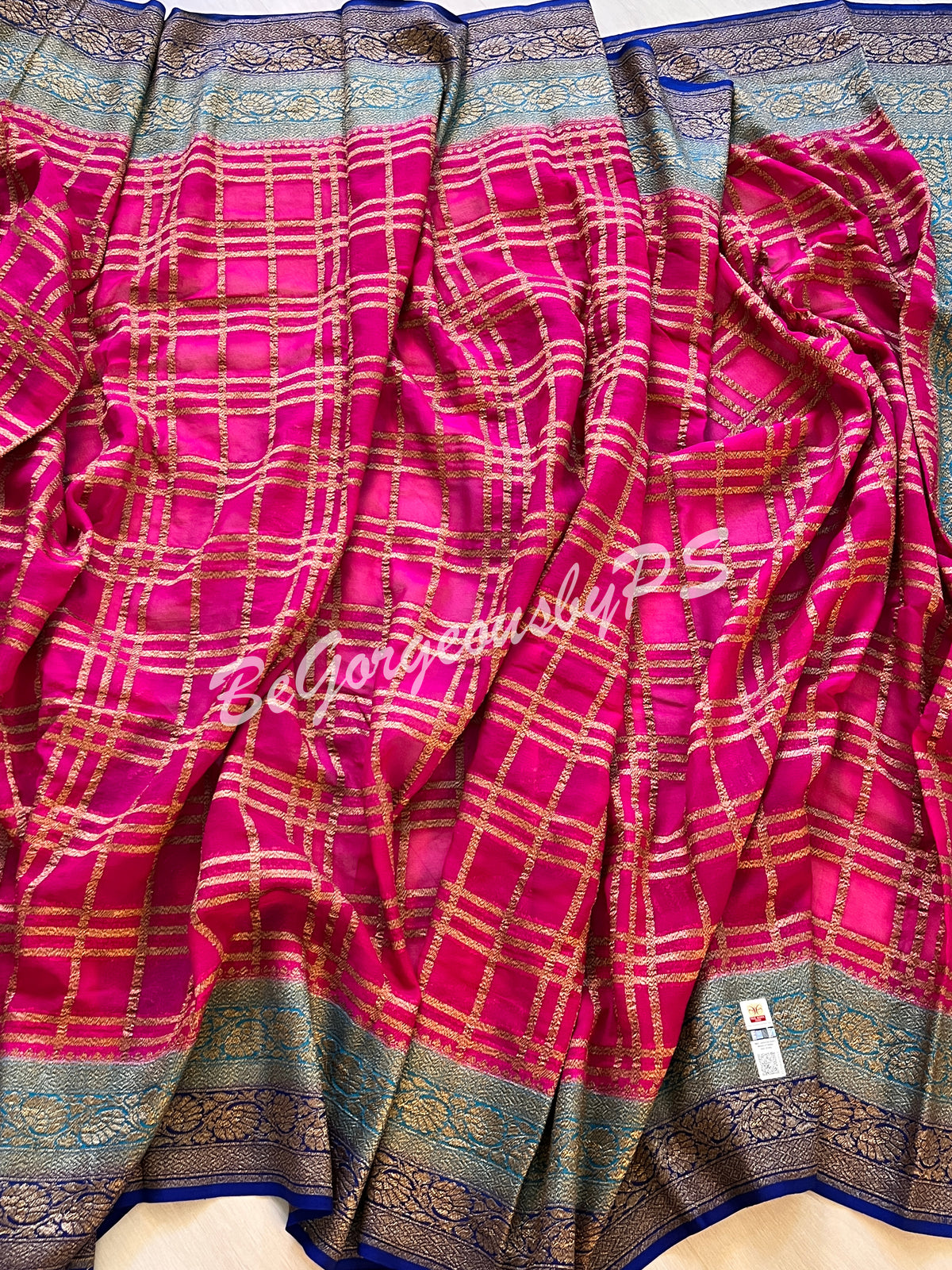 Banarasi Khaddi georgette silk with antique zari and stitched blouse - pink