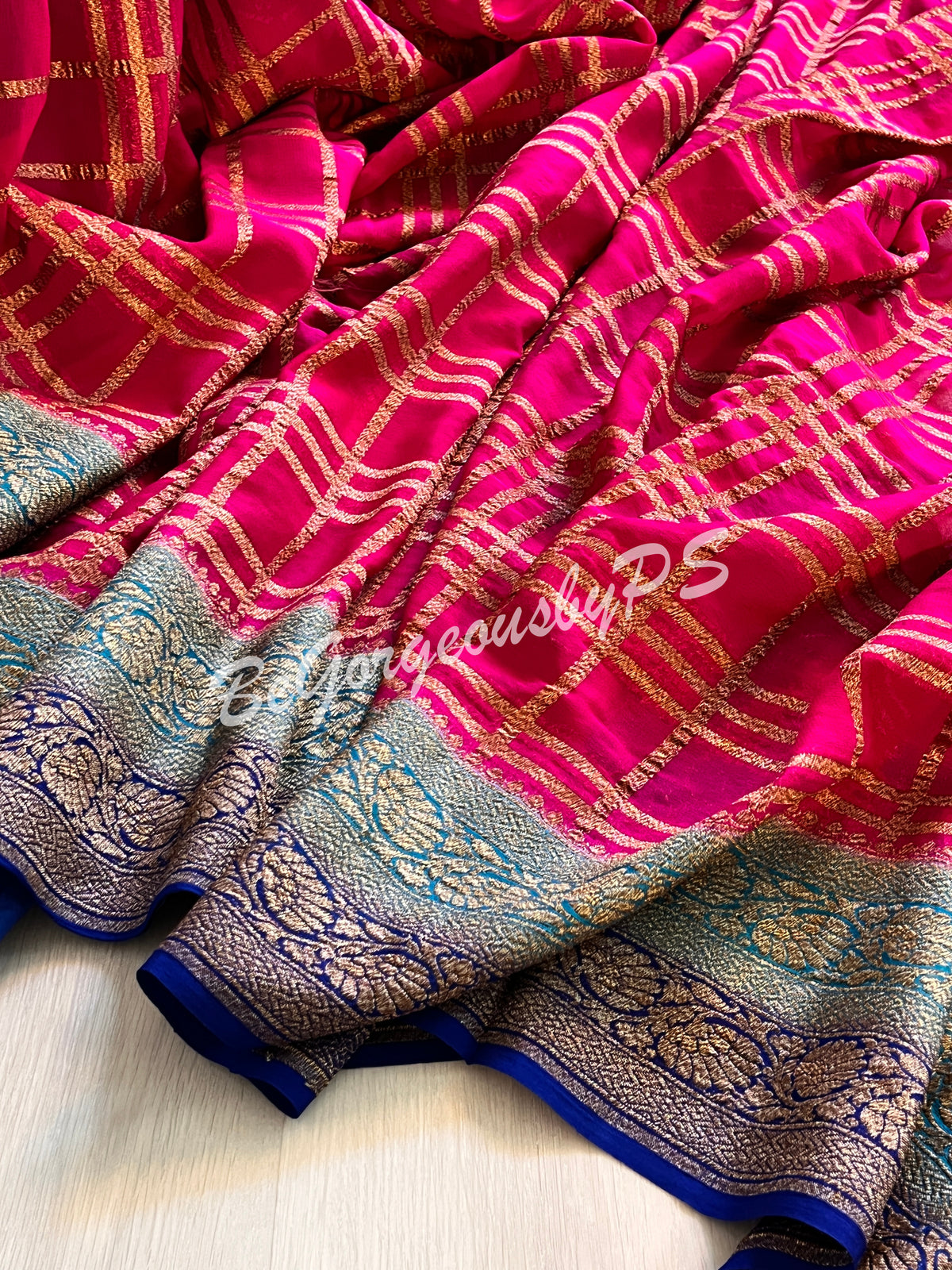 Banarasi Khaddi georgette silk with antique zari and stitched blouse - pink