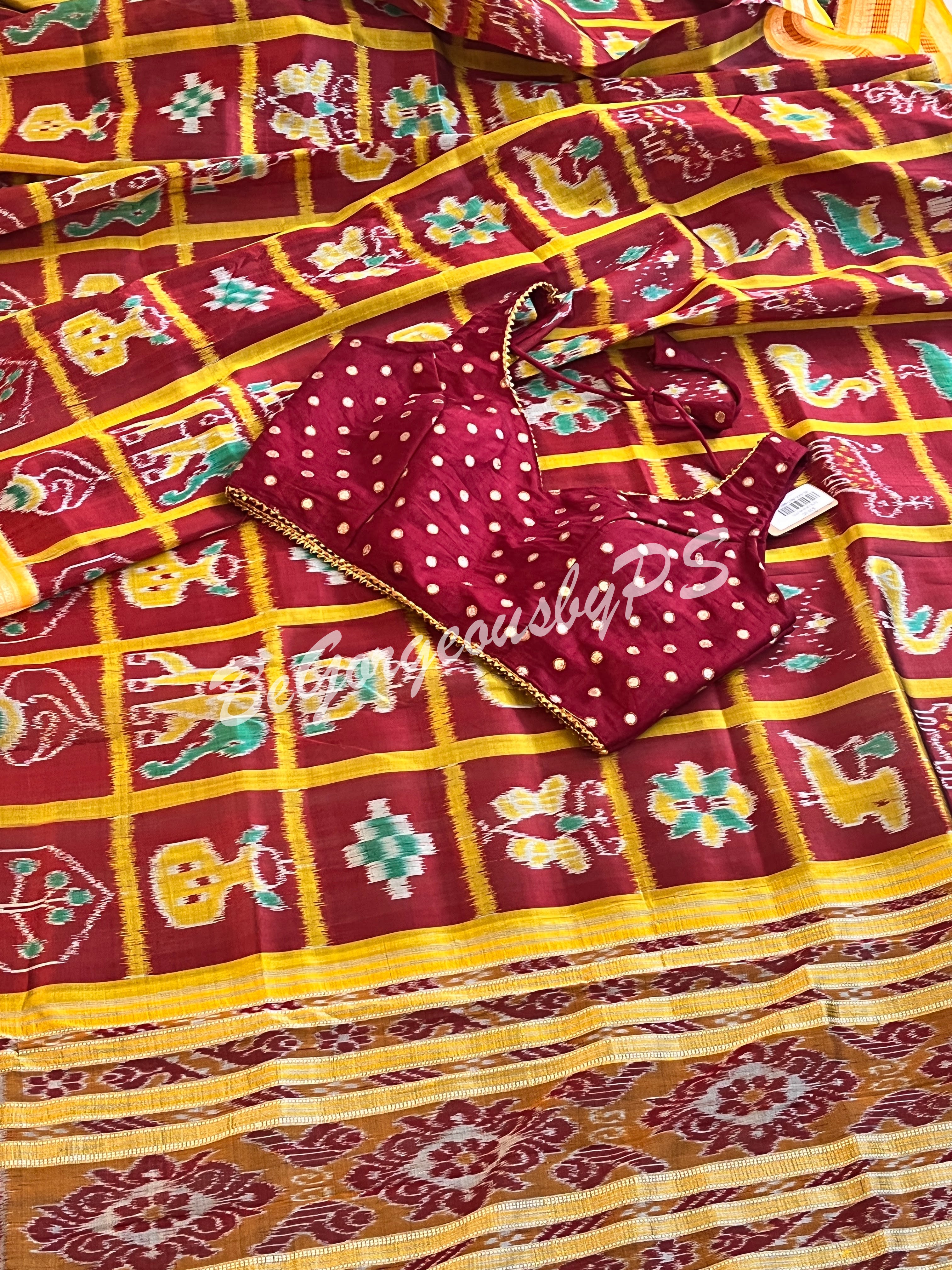 Handwoven Red Silk Ikat Saree - Authentic Indian Fashion