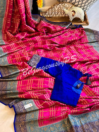 Banarasi Khaddi georgette silk with antique zari and stitched blouse - pink