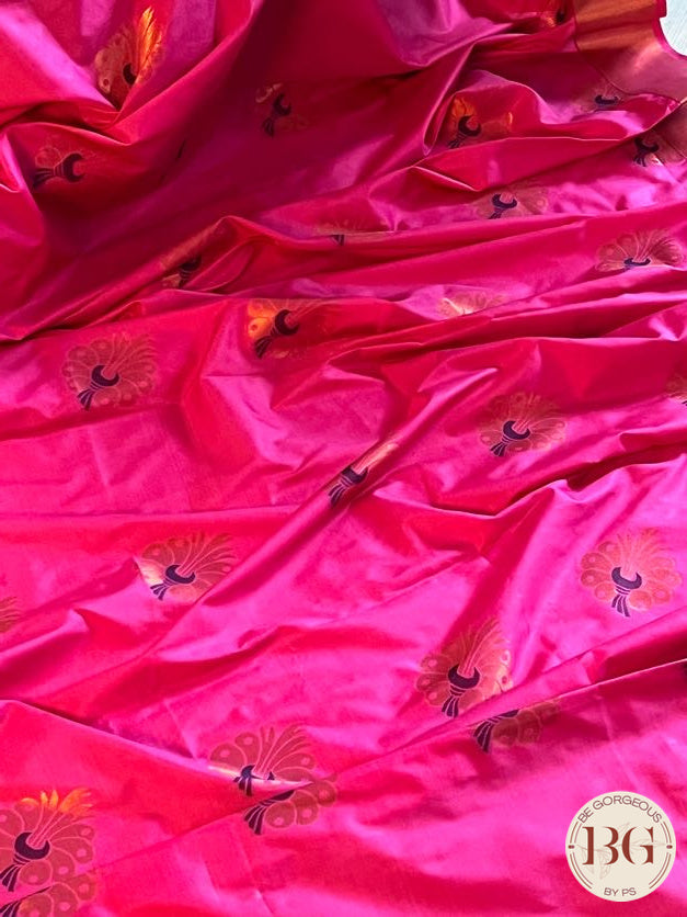 SOFT SILK BORDER SAREE PINK BLUE AMBIYA MOTIFS