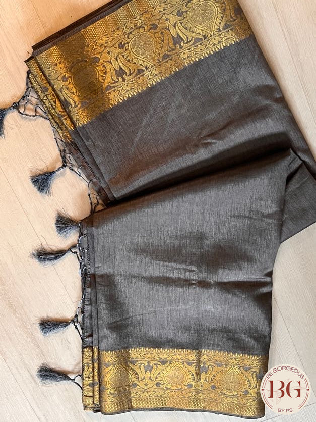 Raw Silk soft saree in beautfiul grey color