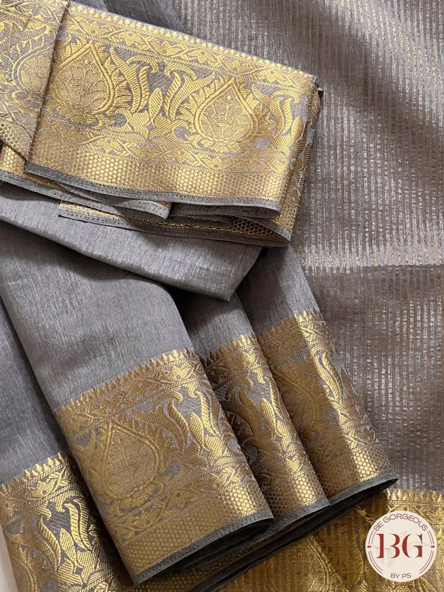 Raw Silk soft saree in beautfiul grey color