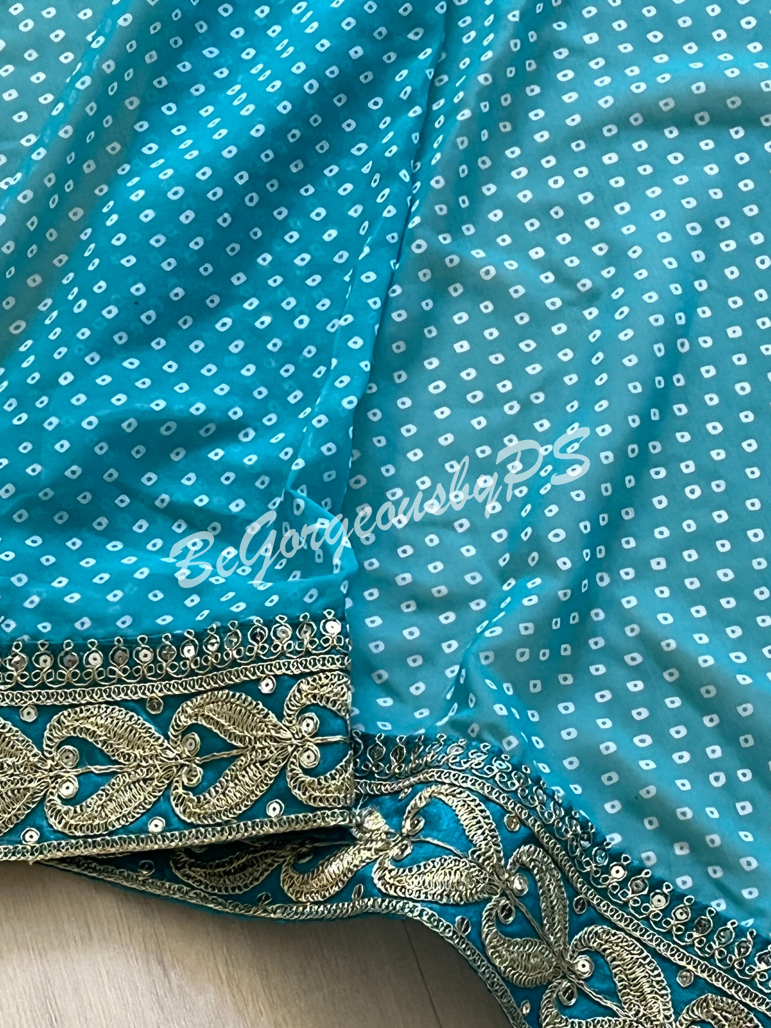 BANDHEJ PRINTED GEORGETTE KATDANA BORDER - Blue