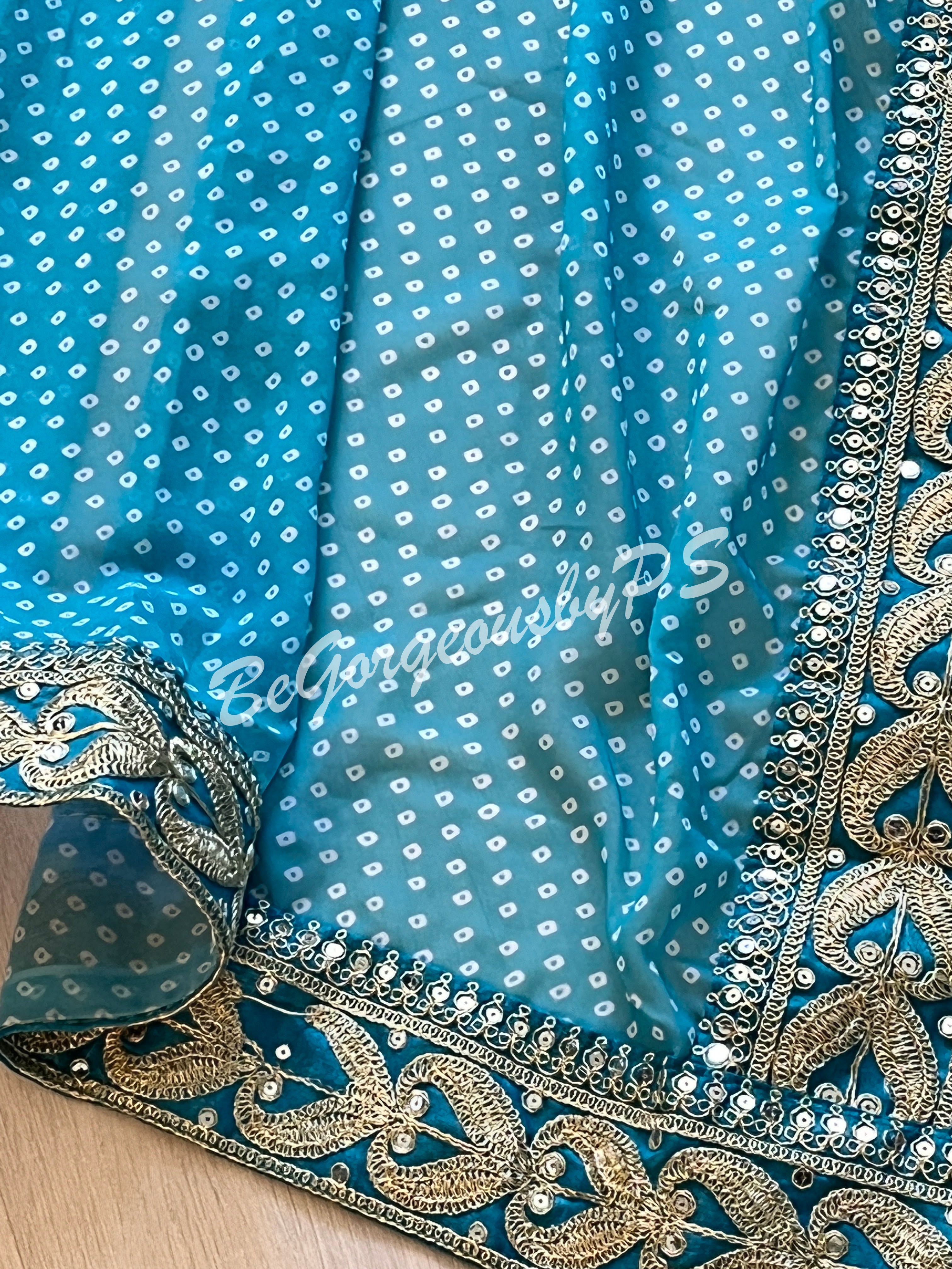 BANDHEJ PRINTED GEORGETTE KATDANA BORDER - Blue