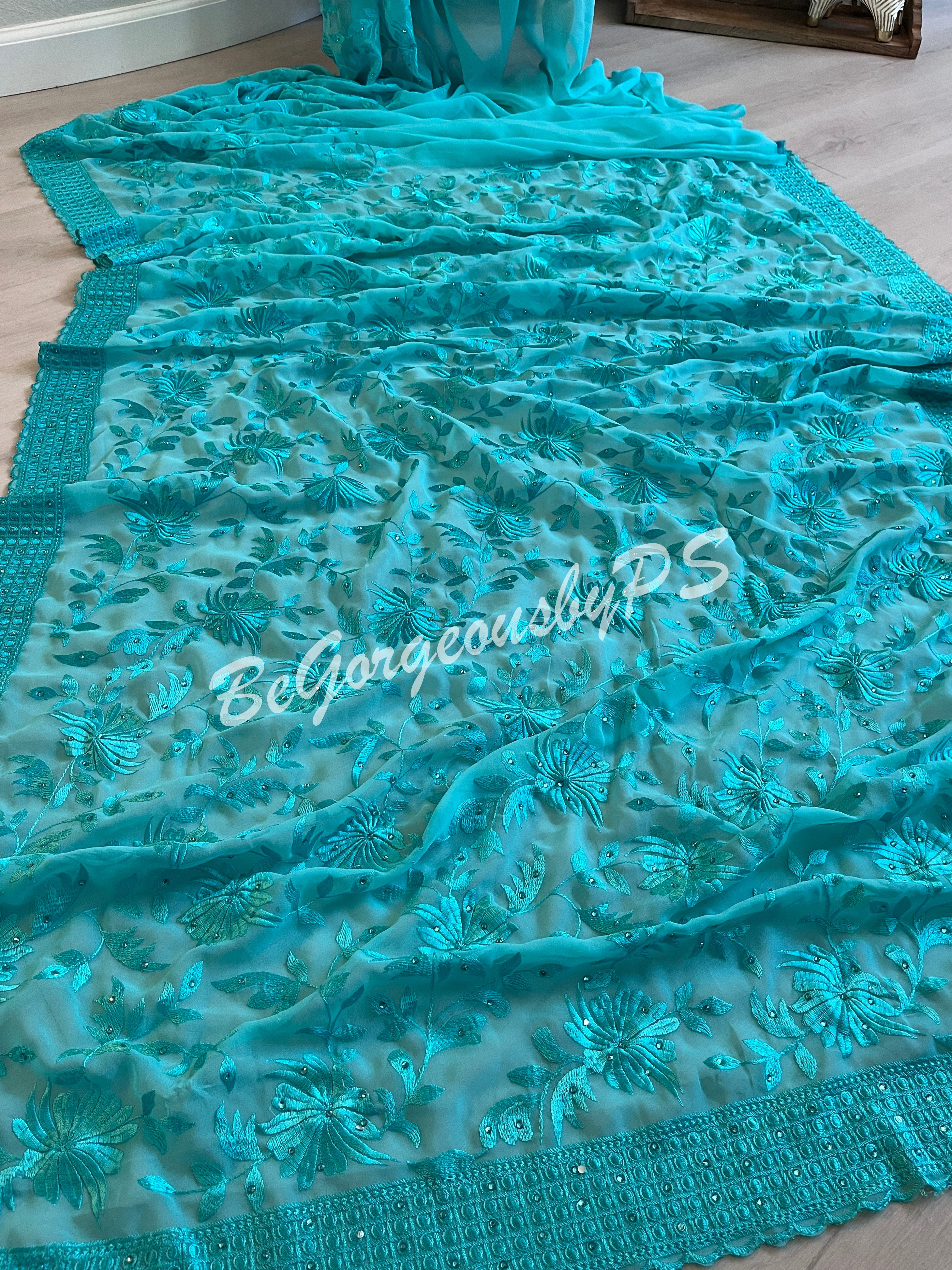 EMBROIDERY GEORGETTE Blue Saree