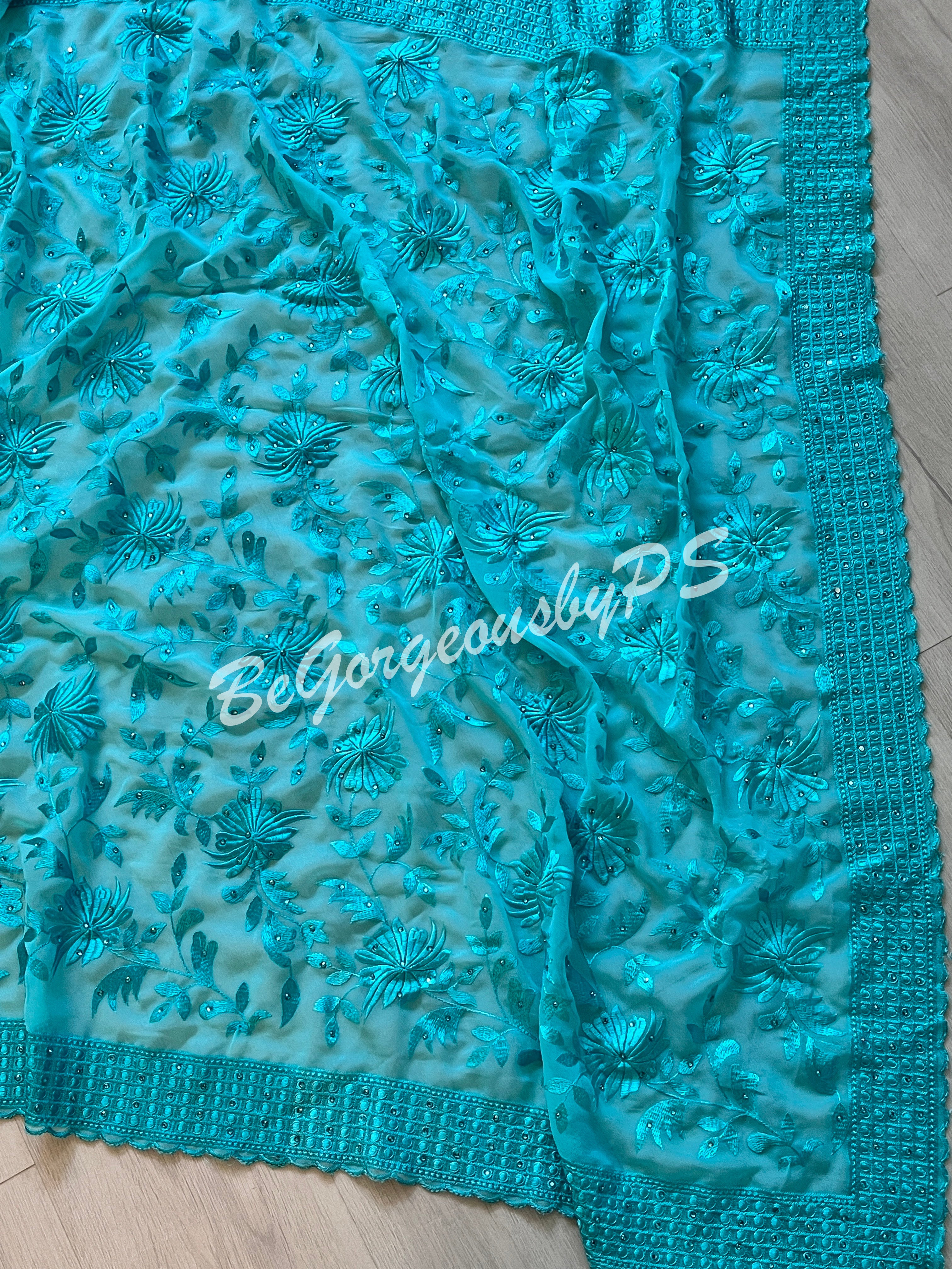 EMBROIDERY GEORGETTE Blue Saree