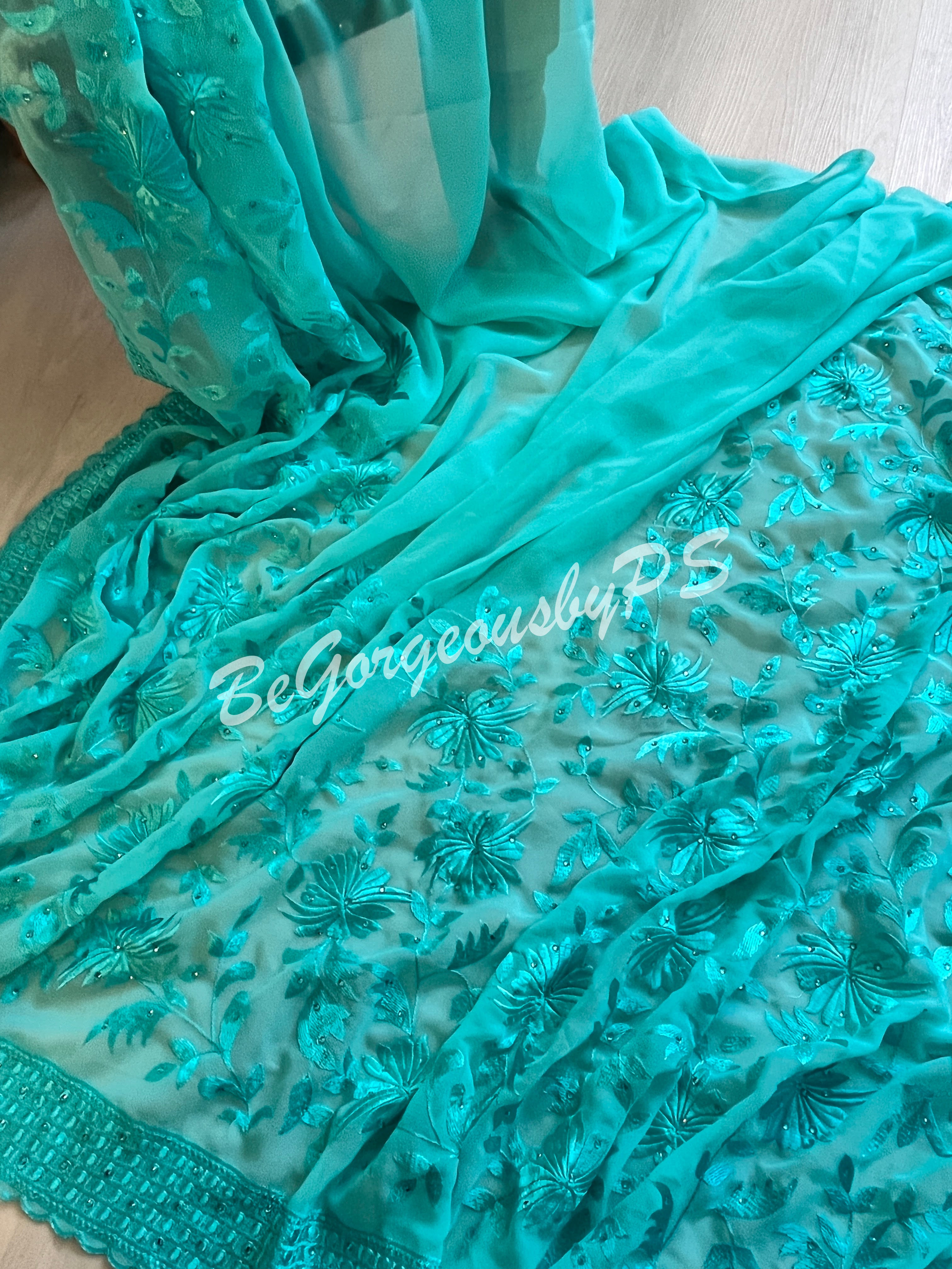 EMBROIDERY GEORGETTE Blue Saree