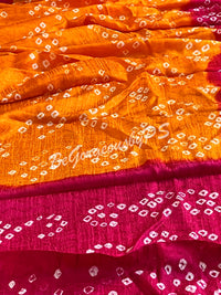 BANDHEJ PRINTED SOFT SILK SAREE ORANGE PINK