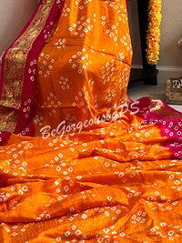 BANDHEJ PRINTED SOFT SILK SAREE ORANGE PINK